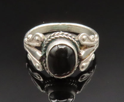 925 Sterling Silver Vintage Unique Black Cat's Eye Border Ring Sz 6  RG25209