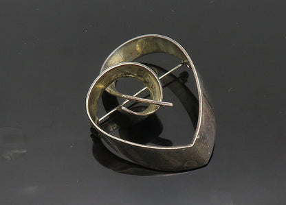 SIERRA MEXICO 925 Silver  Vintage Heavy Ribbon Love Heart Brooch Pin  BP8257