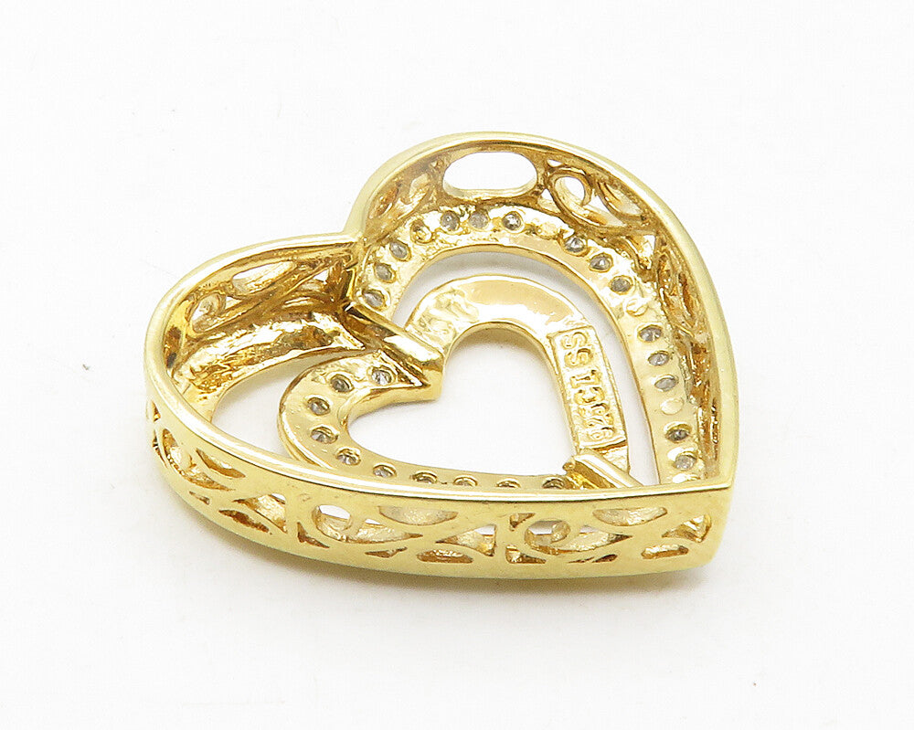 925 Sterling Silver  Genuine Diamonds Two Tone Open Love Heart Pendant  PT9465
