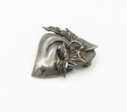 925 Sterling Silver  Vintage Antique Sculpted Floral Design Brooch Pin  BP5936
