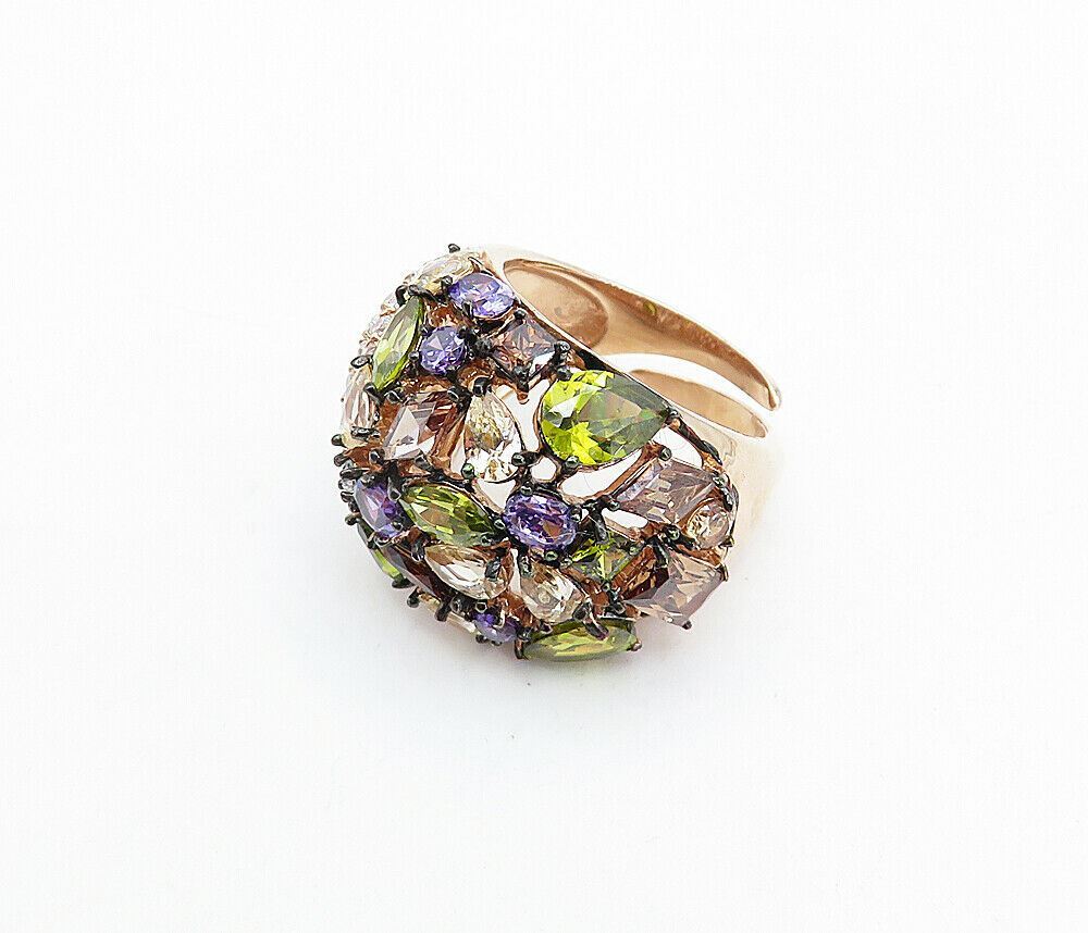925 Silver  Cubic Zirconia Amethyst & Topaz Statement Ring Sz 7.5  RG4078