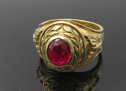 925 Sterling Silver  Lab Ruby US Marines Gold Plated Ring Sz 12  RG10090