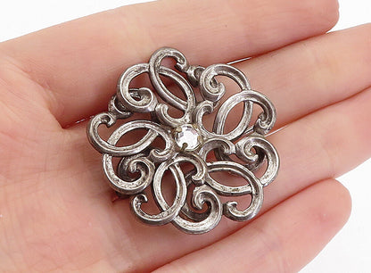 WRE 925 Sterling Silver  Vintage Topaz Swirl Flower Motif Brooch Pin  BP2527