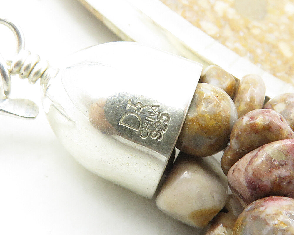 DTR JAY KING 925 Silver  Vintage Brown Jasper Beaded Chain Necklace  NE2894