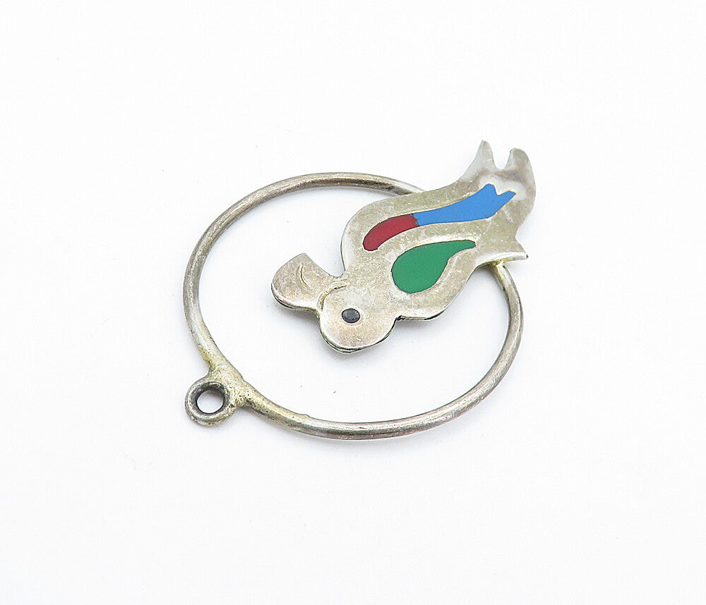 MEXICO 925 Sterling Silver  Vintage Enamel Detail Toucan Bird Pendant  PT4328