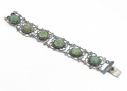 MEXICO 925 Silver  Vintage Antique Jasper Floral Twist Chain Bracelet  BT1530