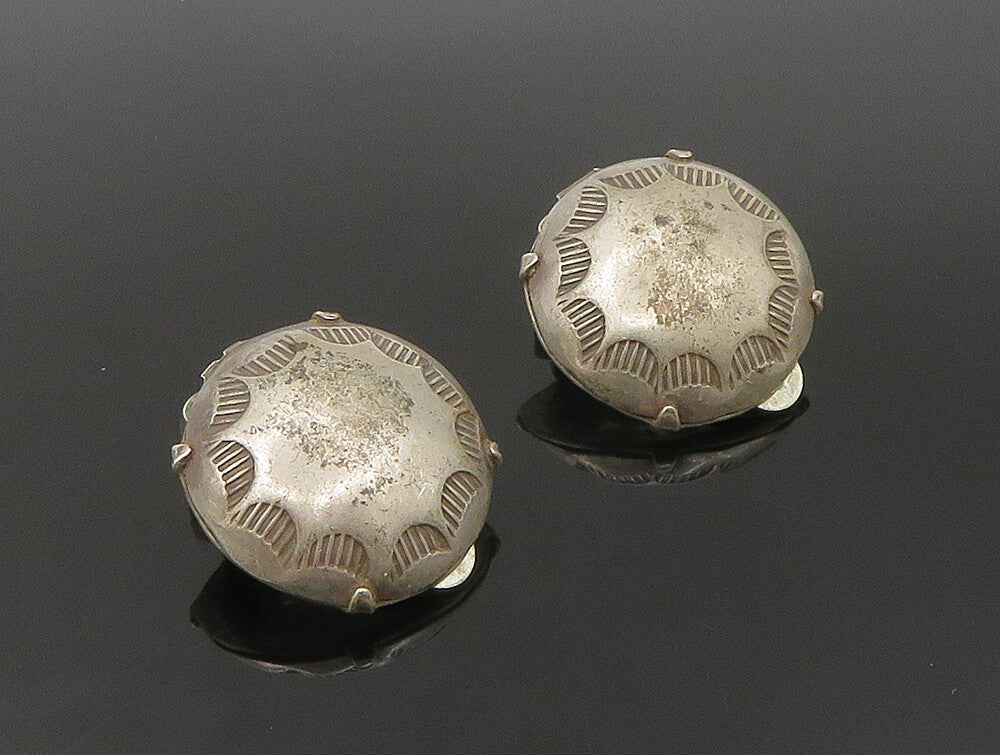 JOAN SLIFKA 925 Silver   Vintage Etched Dome Non Pierce Earrings  EG11572