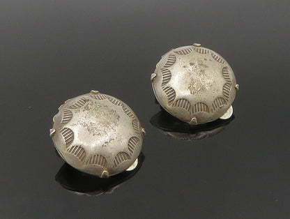 JOAN SLIFKA 925 Silver   Vintage Etched Dome Non Pierce Earrings  EG11572
