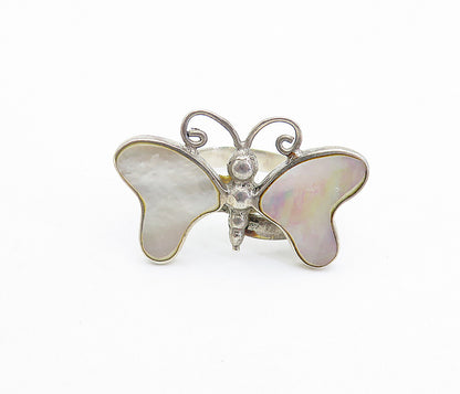 925 Silver  Vintage Mother Of Pearl Butterfly Motif Cocktail Ring Sz 7  RG7857