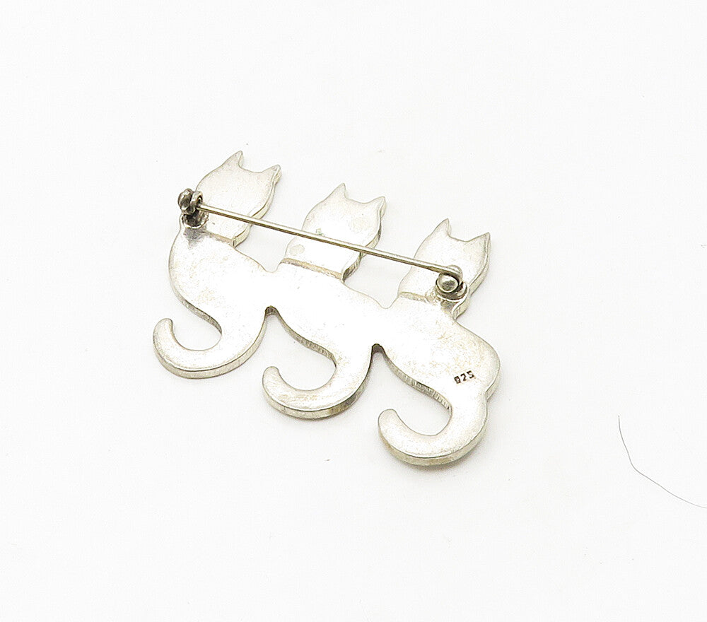 925 Sterling Silver  Vintage Three Sitting Cats Silhouette Brooch Pin  BP6569