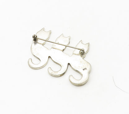 925 Sterling Silver  Vintage Three Sitting Cats Silhouette Brooch Pin  BP6569