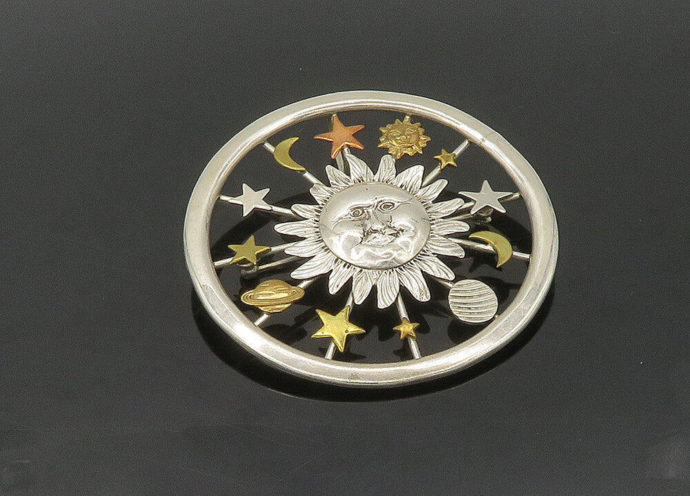 DESIGNER 925 Sterling Silver  Vintage Solar System Two Tone Brooch Pin  BP8642