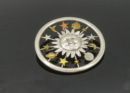 DESIGNER 925 Sterling Silver  Vintage Solar System Two Tone Brooch Pin  BP8642