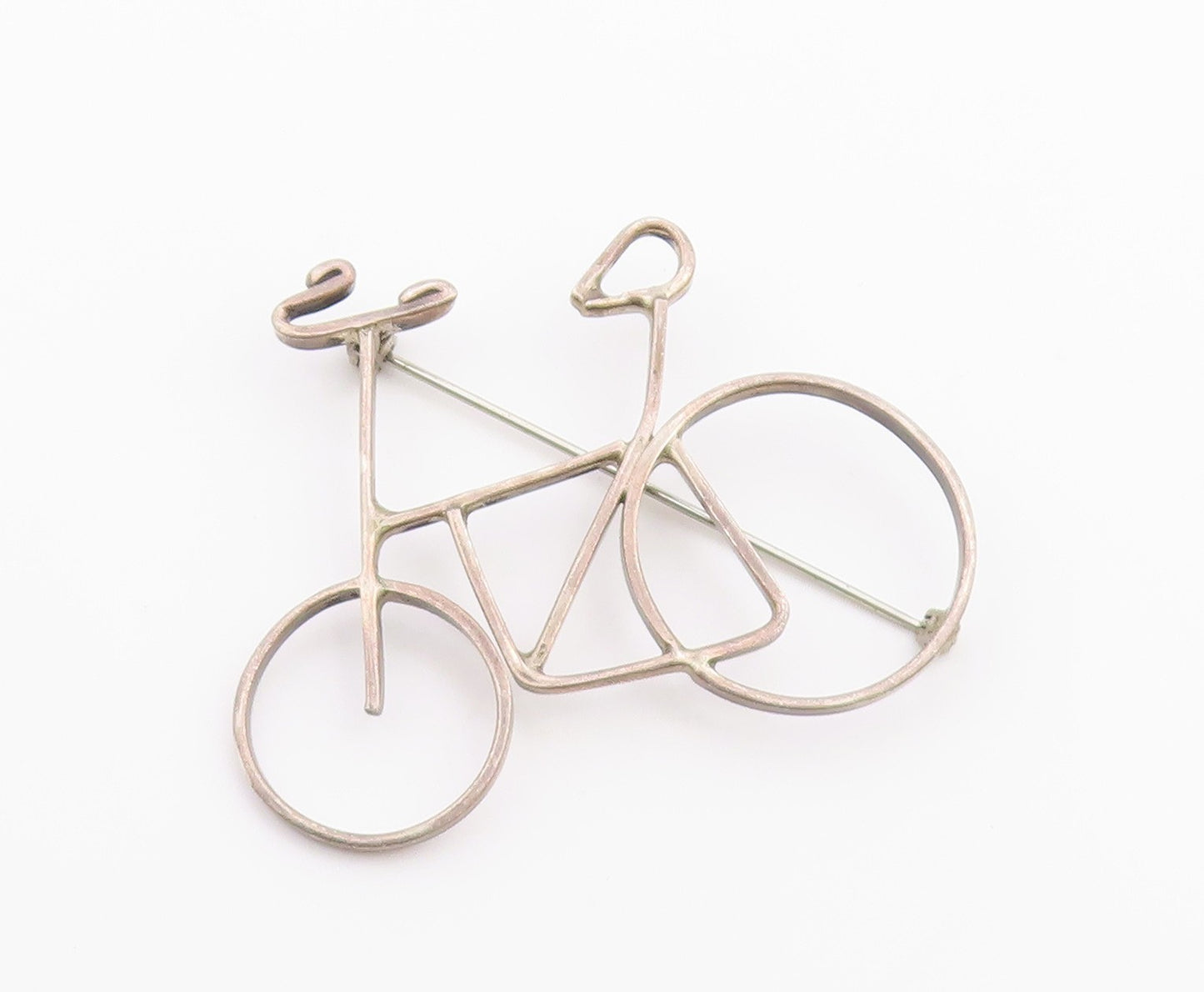 MEXICO 925 Sterling Silver  Vintage Bicycle Motif Smooth Brooch Pin  BP8768