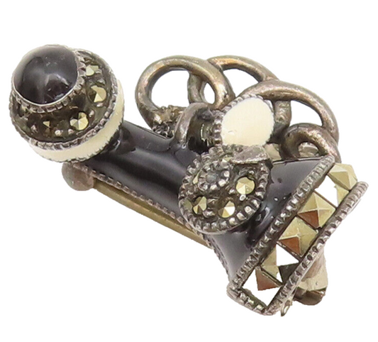 925 Sterling Silver Vintage Brooch Pin JUDITH JACK Marcasite Old Phone  BP10540