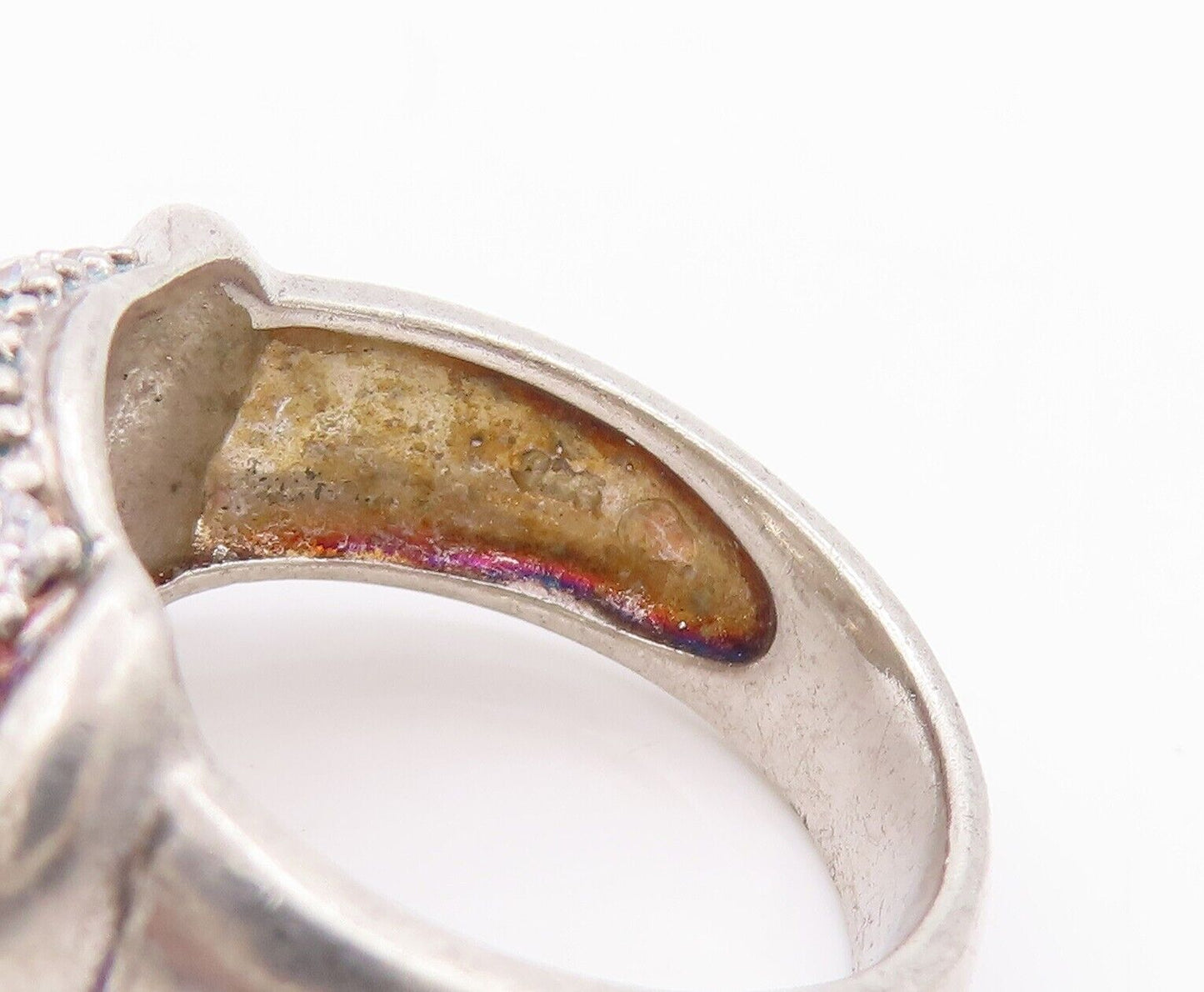 925 Sterling Silver Vintage Ring Minimalist CZ Beaded Bulged Neck  Sz 7  RG28409