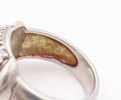 925 Sterling Silver Vintage Ring Minimalist CZ Beaded Bulged Neck  Sz 7  RG28409