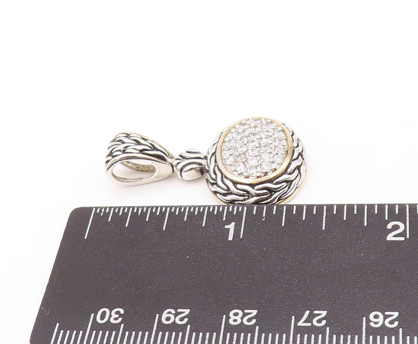 925 Sterling Silver Vintage Pendant Minimalist Carved Oval CZ Inlay  PT23605