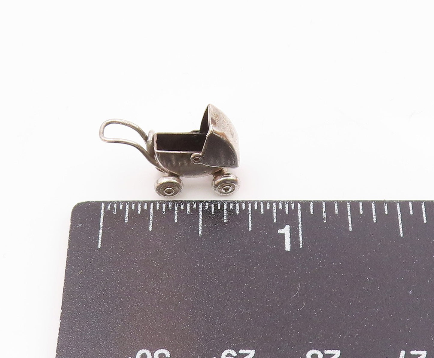 925 Sterling Silver  Vintage Baby Buggy Stroller Charm Pendant  PT21407