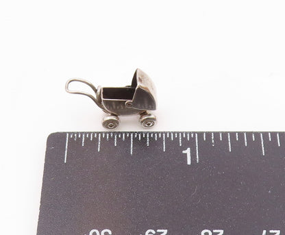 925 Sterling Silver  Vintage Baby Buggy Stroller Charm Pendant  PT21407