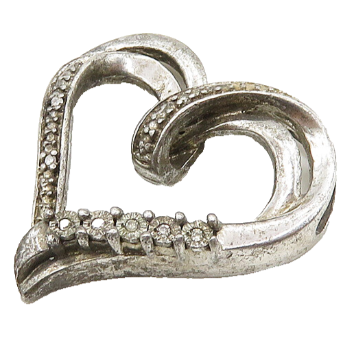 925 Sterling Silver  Vintage Genuine Diamonds Open Love Heart Pendant  PT15546