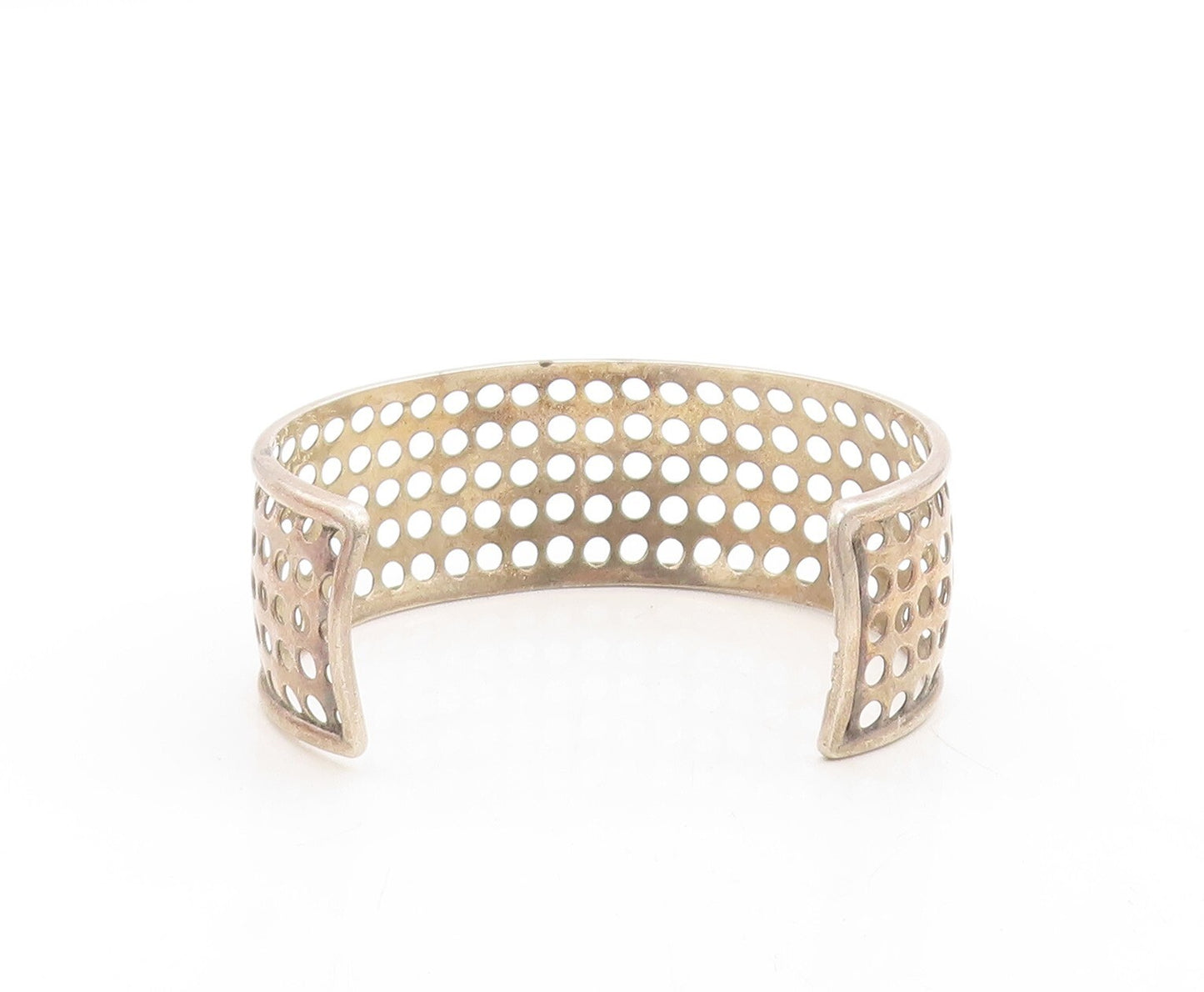 925 Sterling Silver Vintage Bracelet Solid Polka Dots Cutout Cuff  BT10941