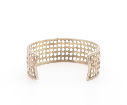 925 Sterling Silver Vintage Bracelet Solid Polka Dots Cutout Cuff  BT10941
