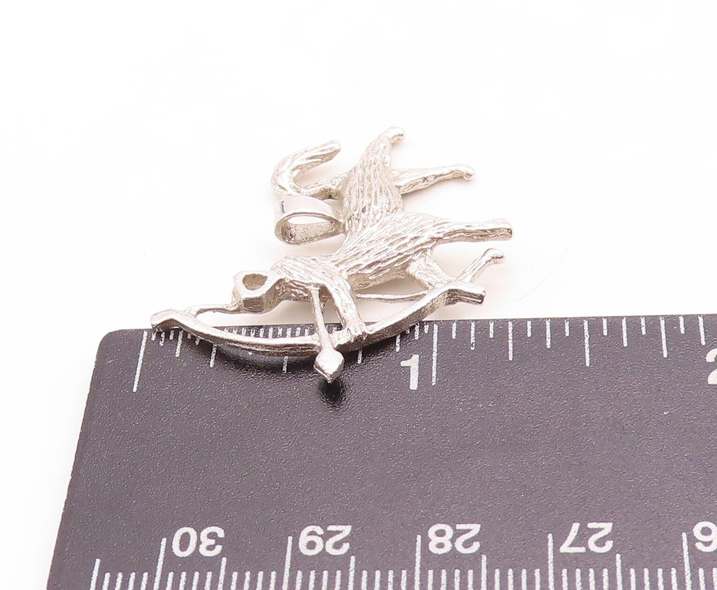925 Sterling Silver Vintage Pendant Brutalist Carved Sagittarius Charm  PT23752