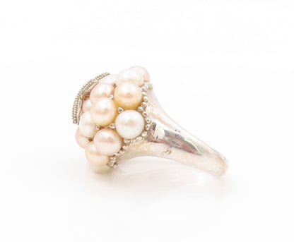 925 Sterling Silver Vintage Ring Designer Pearls Cluster Starfish  SZ 9  RG31940