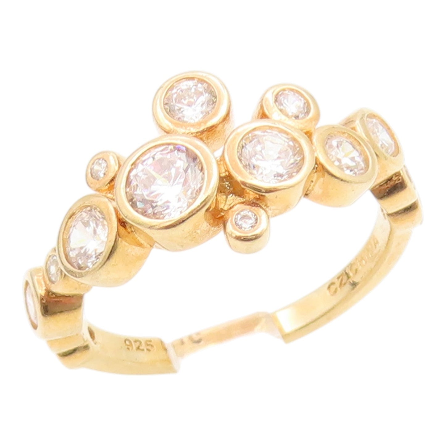 925 Sterling Silver Vintage Ring Gold Plated Bezel Set CZ Band  Sz 7  RG35787
