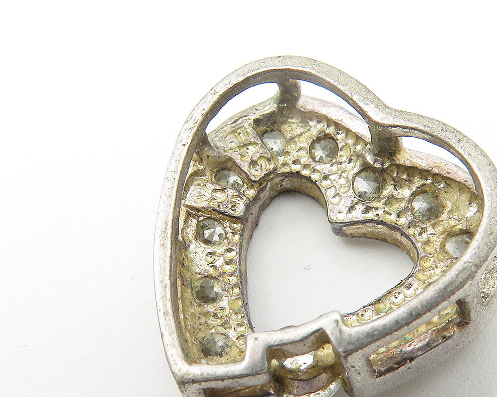 925 Sterling Silver  Vintage Cubic Zirconia Open Love Heart Pendant  PT8554
