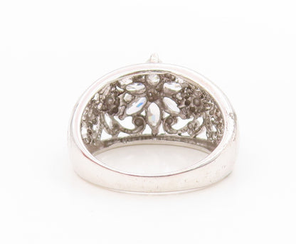 925 Sterling Silver Vintage Ring CZ Elegant Floral Scrollwork Band Sz 7 RG34607