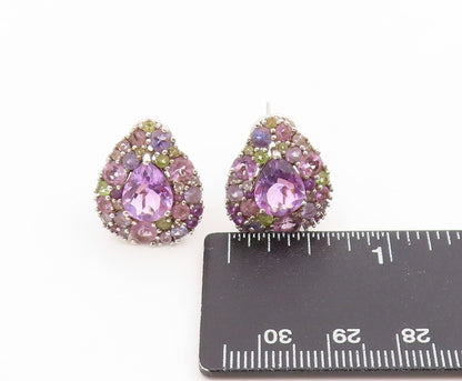 925 Sterling Silver Vintage Earrings Muti Gemstone Teardrop Cluster Stud EG13769