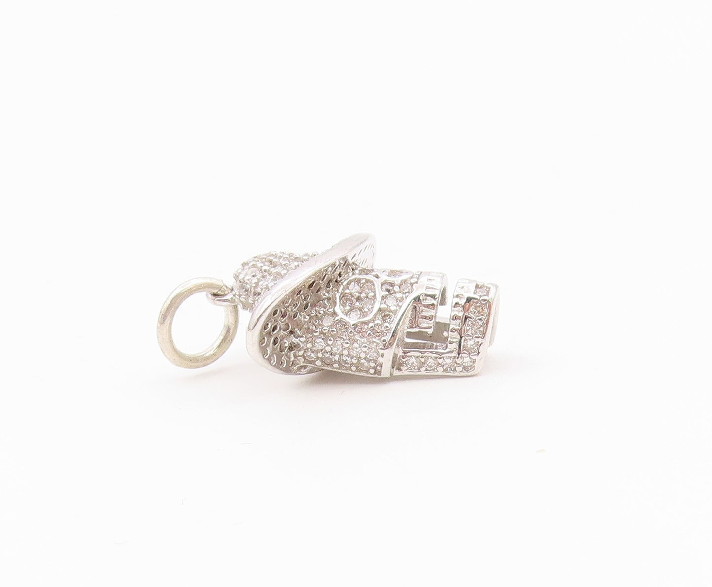 925 Sterling Silver  Vintage Skull Head With Hat Topaz Pendant  PT20233
