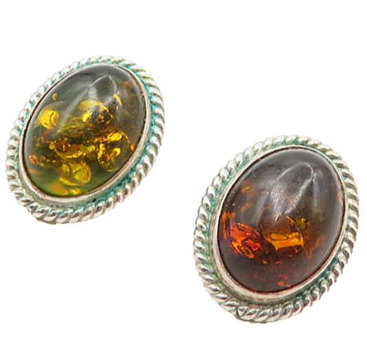 925 Sterling Silver  Vintage Cabochon Cut Amber Twist Drop Earrings  EG4660