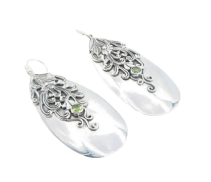 925 Sterling Silver Vintage Peridot Floral Swirl Vine Drop Earrings EG3082