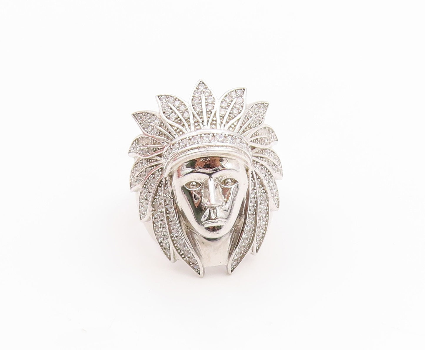 925 Sterling Silver Vintage Ring CZ Native American Chief Head  Sz 8  RG36254