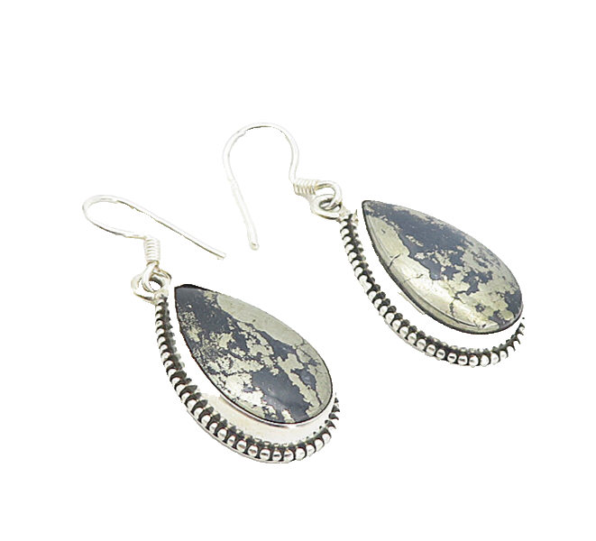 925 Sterling Silver  Vintage Black Onyx With Pyrite Tear Drop Earrings  EG3460