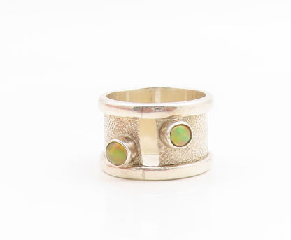 925 Sterling Silver Vintage Ring Cabochon Opal Modernist Wide Band Sz 6 RG35127