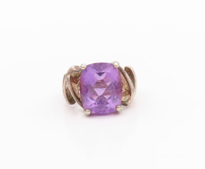 925 Sterling Silver Vintage Ring Dark Tone Amethyst Cutout Band  Sz 6  RG32339