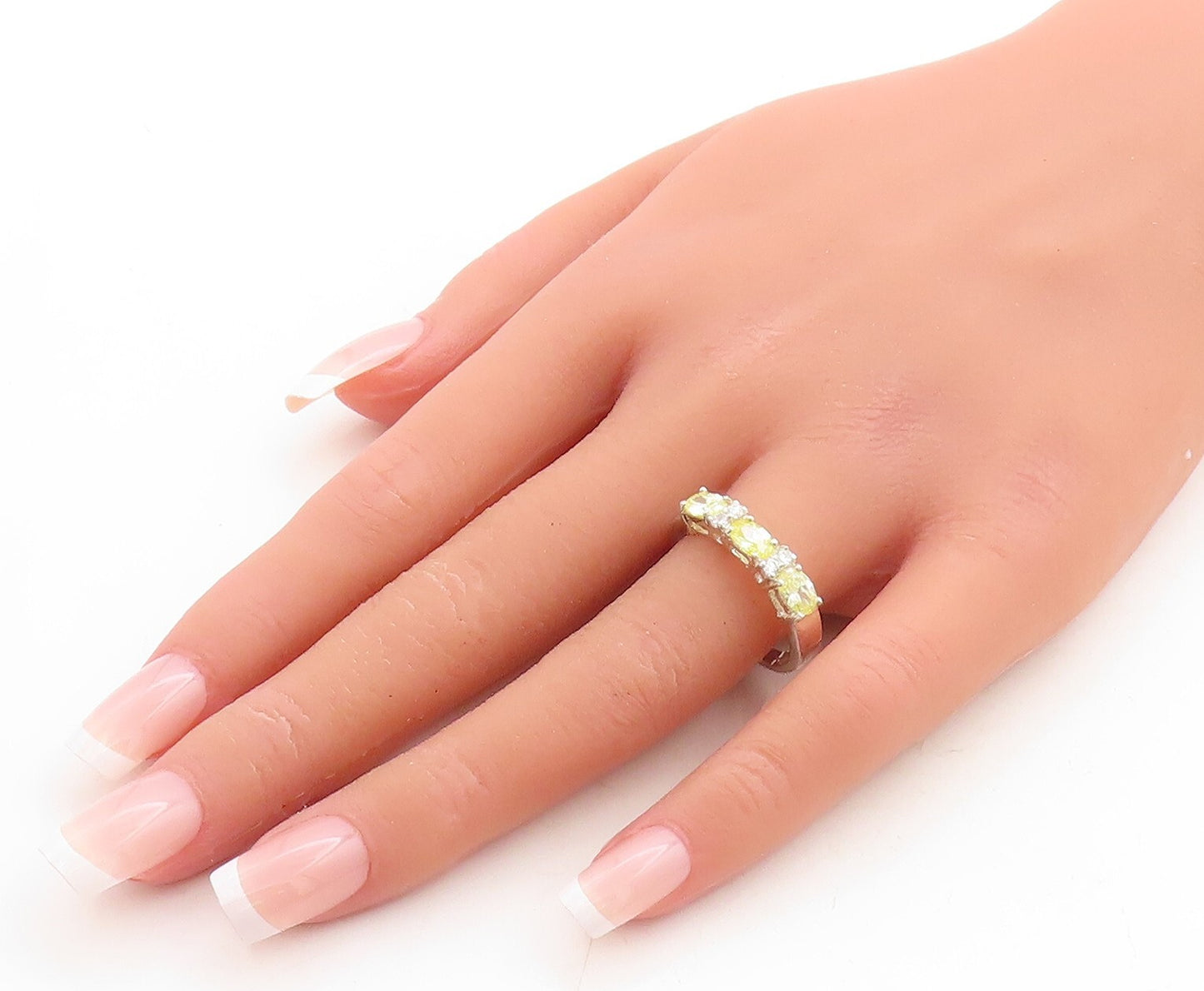 925 Sterling Silver Vintage Ring Citrine & CZ Inlay Band  Sz 9.25  RG31229
