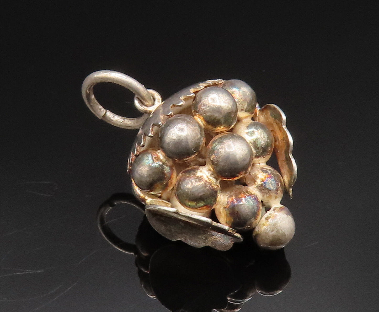 925 Sterling Silver  Vintage Hollow Grape Cluster Charm Pendant  PT20453