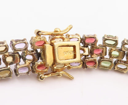925 Sterling Silver Vintage Bracelet Gold Plated Multi Gemstone Link  BT11833
