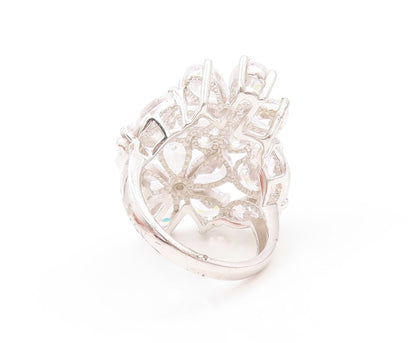 925 Sterling Silver Vintage Ring Drop & Marquise Cut CZ Flowers  Sz 7.5  RG32990
