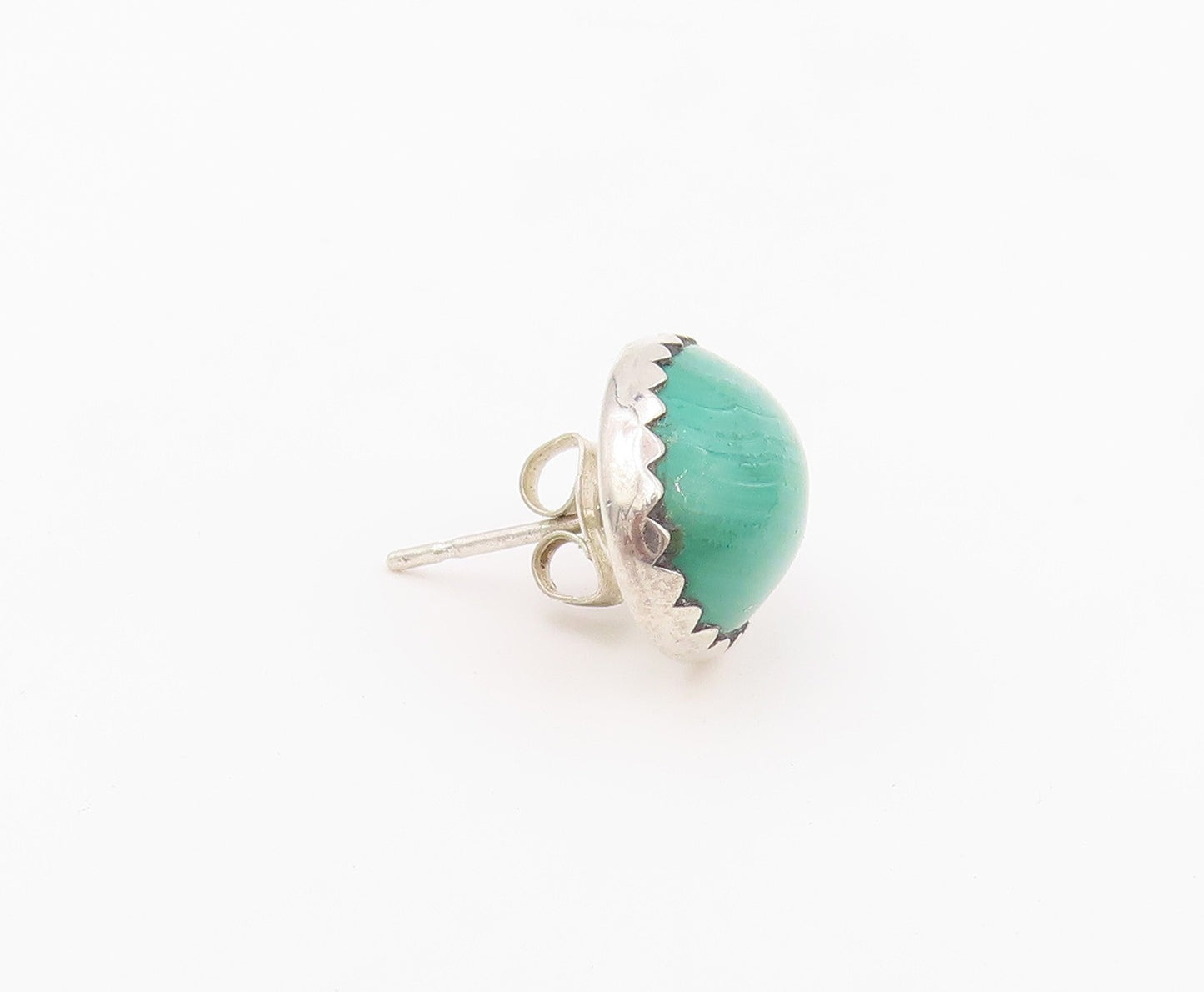 925 Sterling Silver Vintage Earrings Minimalist Cabochon Malachite Stud  EG14448