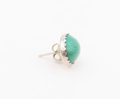 925 Sterling Silver Vintage Earrings Minimalist Cabochon Malachite Stud  EG14448