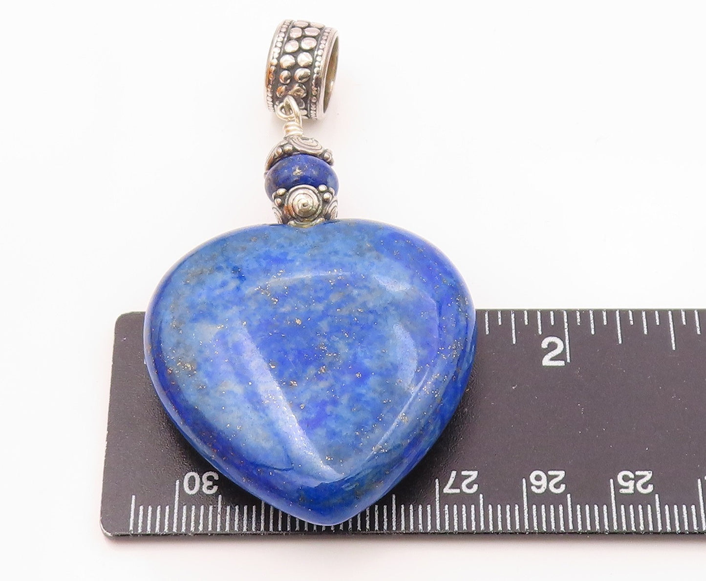 925 Sterling Silver  Vintage Lapis Lazuli Love Heart Smooth Pendant  PT19186