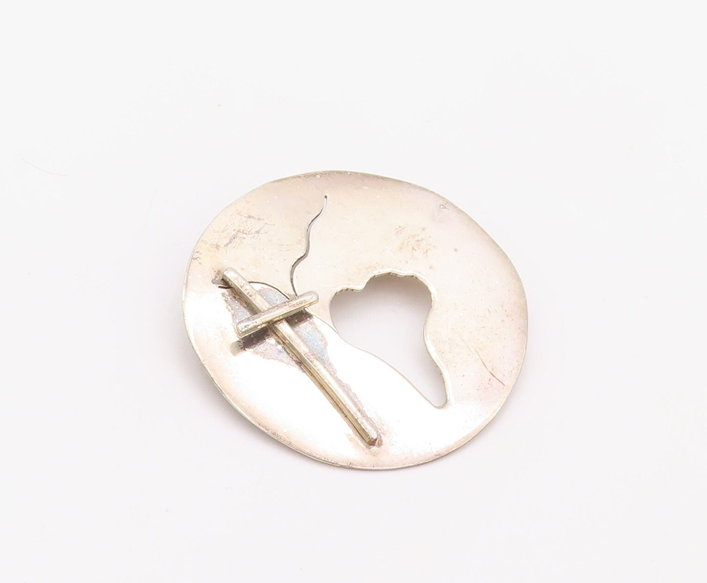925 Sterling Silver Vintage Brooch Pin Modernist Cutout Cross  BP11180