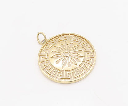 925 Sterling Silver Vintage Pendant Gold Plated Cutout Maze Key Sun  PT23514