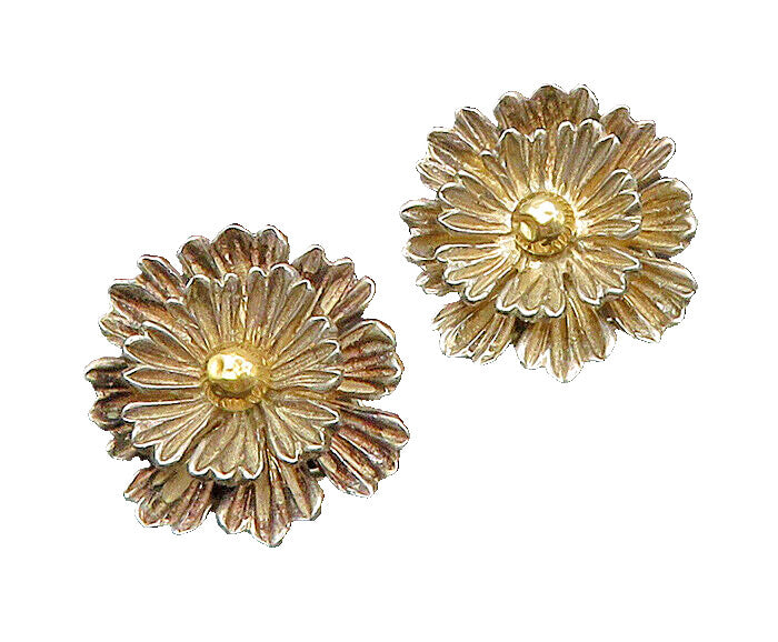 ESPO SIG 925 Silver & 14K GOLD  Vintage Flower Non Pierce Earrings  EG11091